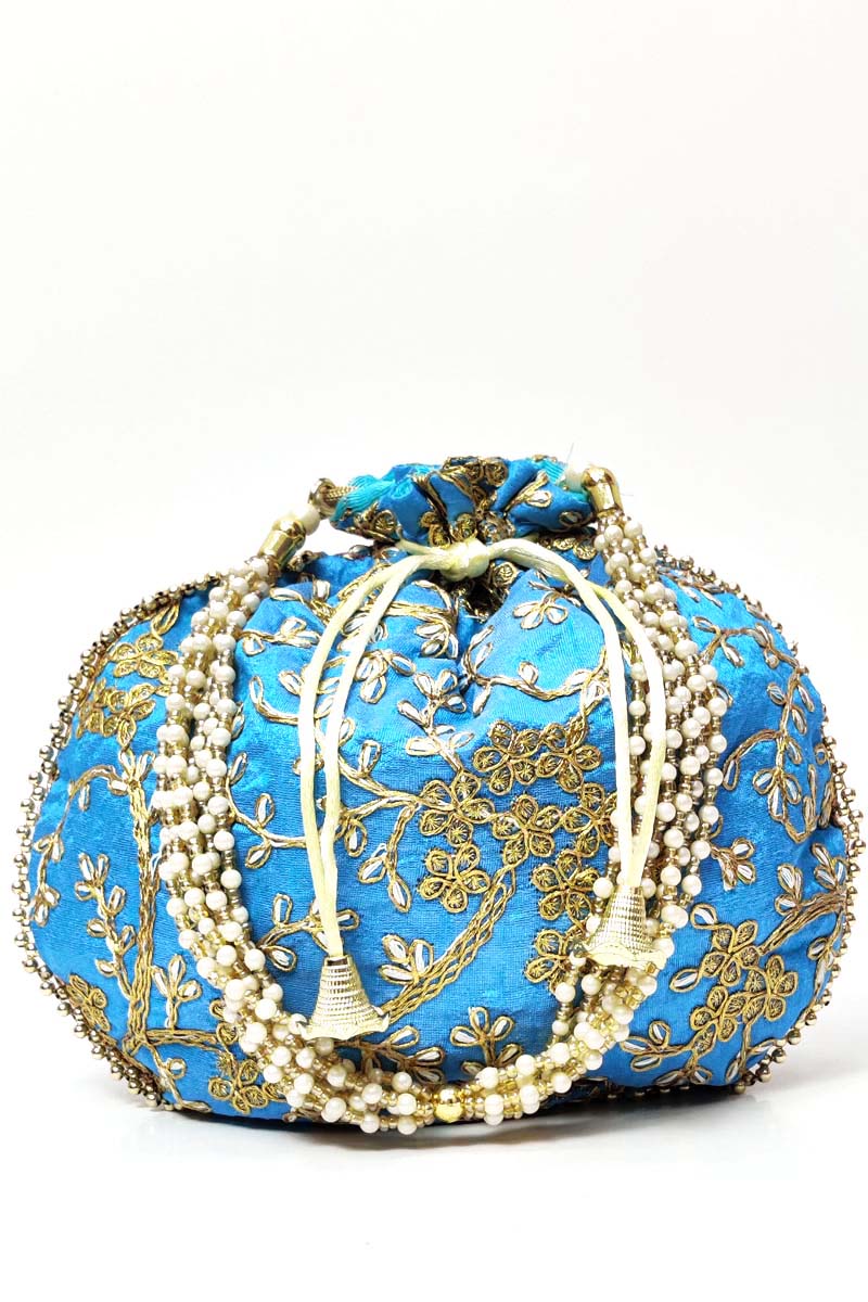 Blue Colour beautiful Zardosi work potli bag - MC251501